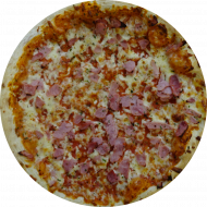 Pizza 'Prosciutto' mit Schinken, Zwiebeln, Paprika und Käse überbacken (2,3,19,21,51,81) 