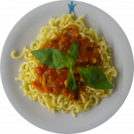 MENSALIEBLING: Gabelspaghetti (81) mit Hackfleischsoße 'Bologneser Art' (51) und geriebenem Gouda (19)